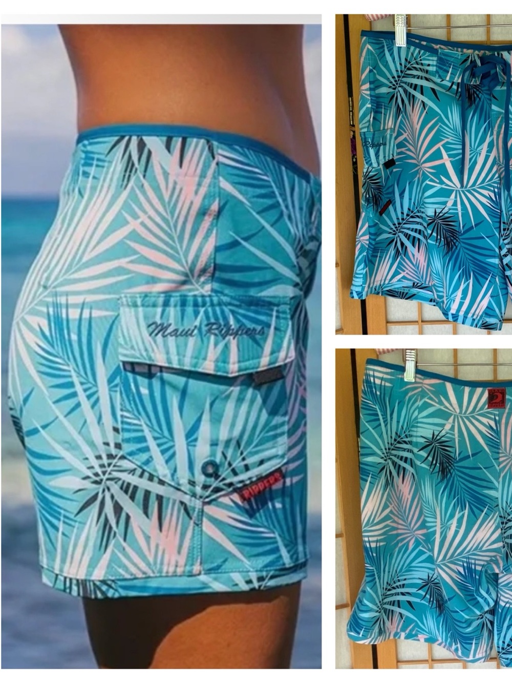 Maui Rippers Tropical Beach Sunset Palm Print Board Shorts SZ 12 Beach Surfing